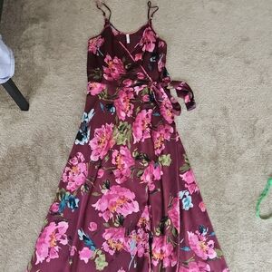 Floral Pink and Burgundy Women's Dress